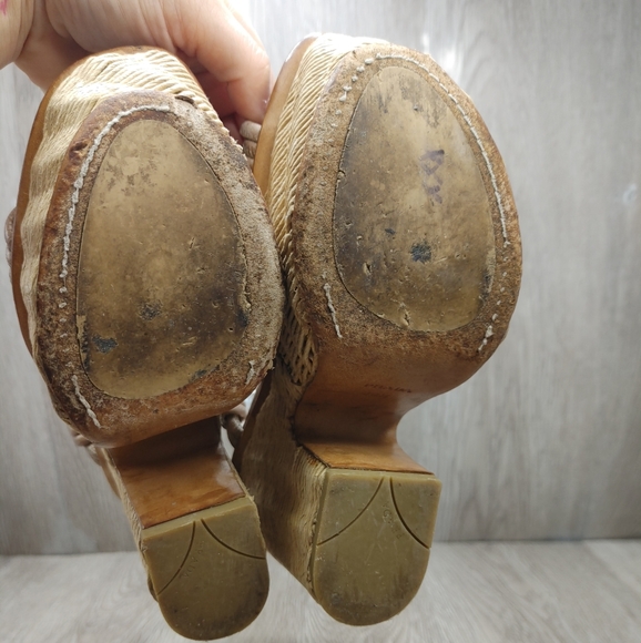 Prada Knotted Leather Vitello Wicker Wedge Platform Sandal Brown Tan 36.5 6 6.5 - Picture 11 of 12